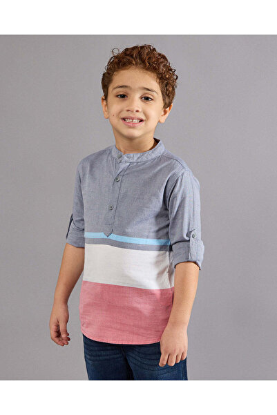 REDTAG Boys Multicolour Mandrain Collar Shirt