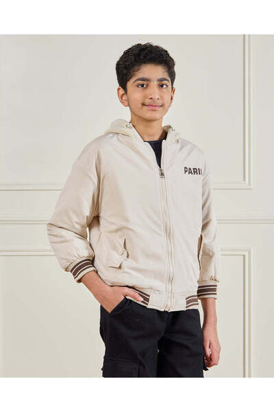 REDTAG Senior Boys Beige Printed Hooded Jacket