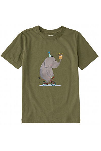 Colermi Cotton Fabric Children's T-Shirt – Bicycle Elephant and Cake Printed ...