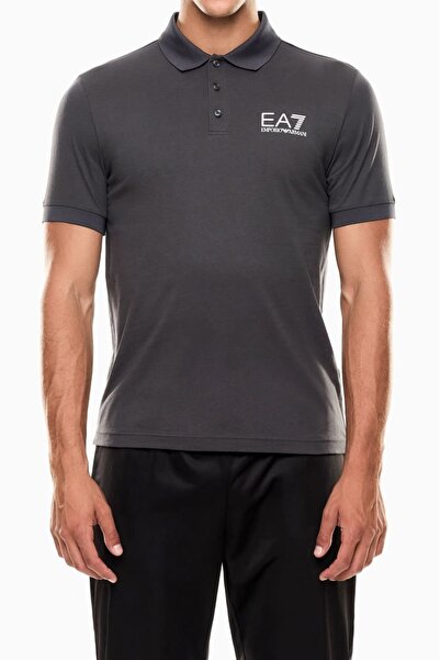 EA7 Men's Full Fit Short Sleeve Polo Neck T-Shirt - Smoked