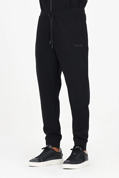 Armani Exchange بنطلون رياضي رجالي بتصميم كامل مع شعار مطبوع - أسود
