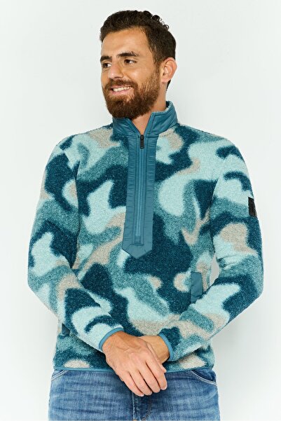 Dkny كنزات رجالية برقبة عالية مطبوعة بالكامل، لون أزرق مختلط