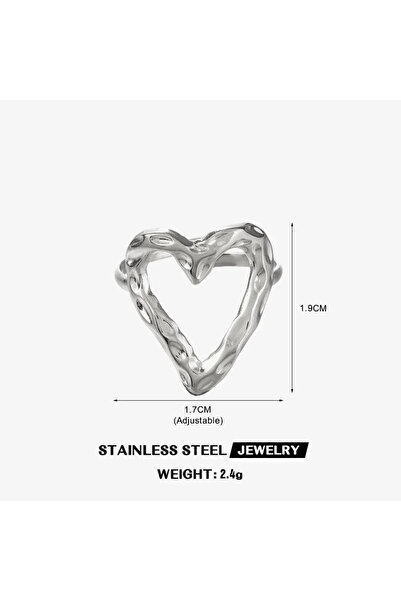 Choice Steel color 1PC Heart Stainless Steel Ring For Women Irregular Adjusta...