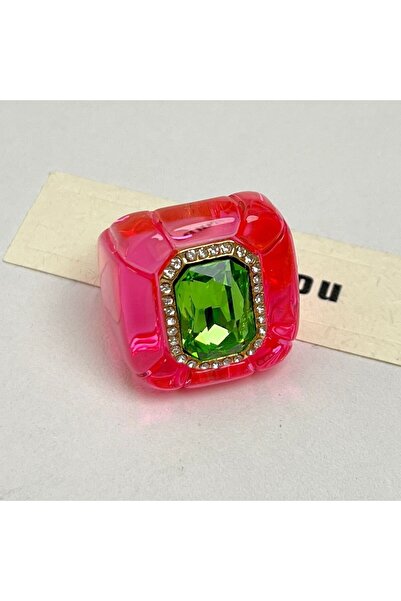 Choice خاتم جديد مرصع بأحجار الراين الملونة، خاتم أنيق بتصميم هندسي، خاتم ثلاثي الأبعاد مربع الشكل