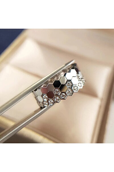 Choice 8 خواتم بيضاء، 3 قطع، طقم خواتم بتصميم خلية النحل للنساء، مرصعة بالزركون، لون ذهبي وردي.