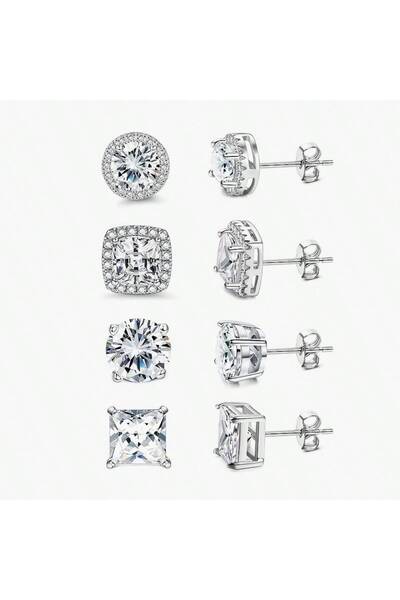 Choice 4 أزواج من الأقراط النسائية المرصعة بالزركونيا المكعبة الصغيرة، هدية م...