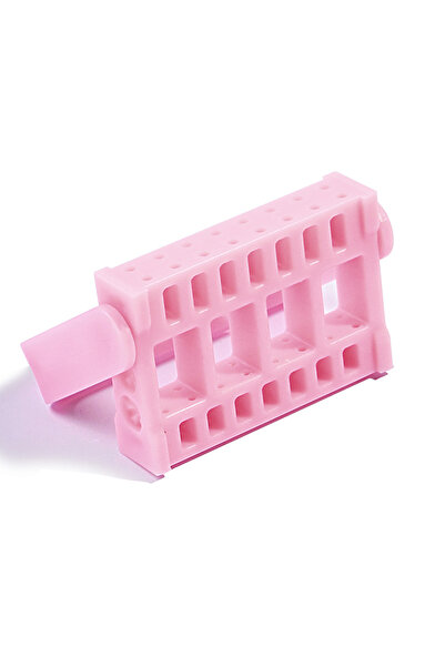 Choice علبة تخزين وعرض رؤوس مثقاب الأظافر البلاستيكية الوردية اللون ذات 16 فتحة