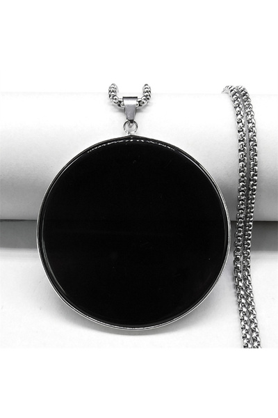 Choice قلادة كبيرة من حجر الأوبسيديان الأسود، مصنوعة من الفولاذ المقاوم للصدأ...