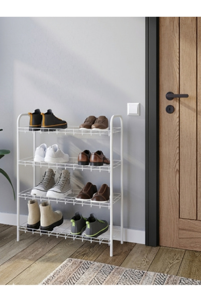 Emkatex Dört Katlı Beyaz Ayakkabılık Metal Ayakkabılık Ayakkabı Rafı Ayakkabı...