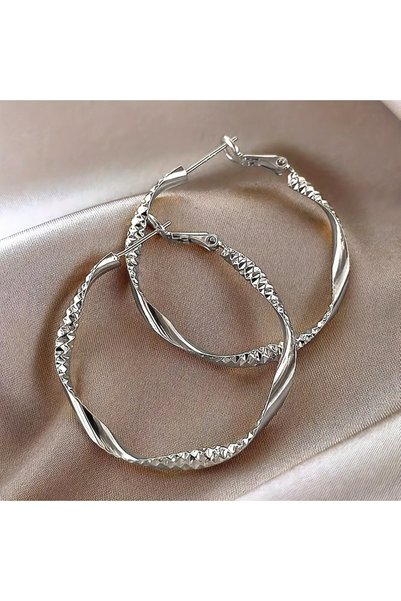 Choice Silver Fashionable and simple round twisted irregular ladies earrings ...