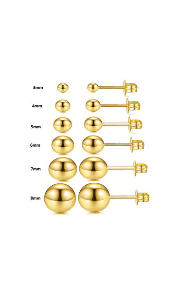 Choice 6pairs gold 3-6 Pairs Ball Design Stud Earrings Set Simple Style Stain...