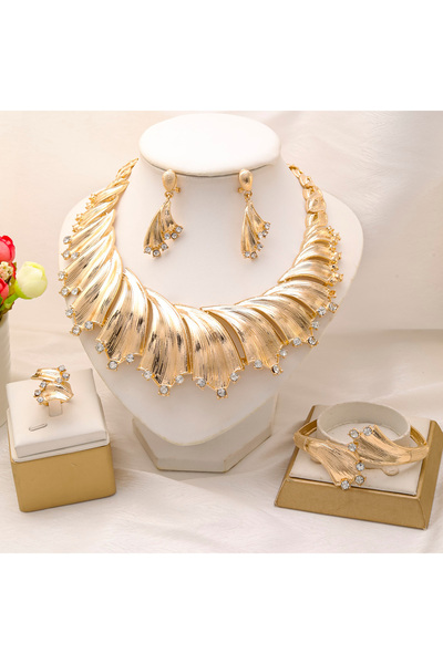 Choice طقم مجوهرات زفاف أفريقية دبي للنساء، قابل للتعديل بطول 45 سم، مطلي بال...