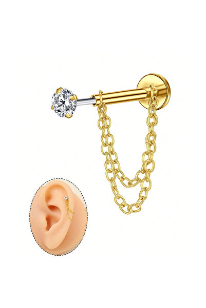 Choice 10 Skeleton 16G 1.2x6mm Ears Earrings 1pc Dangle Flat Back Earrings With Chain, 16G Threadless Stain