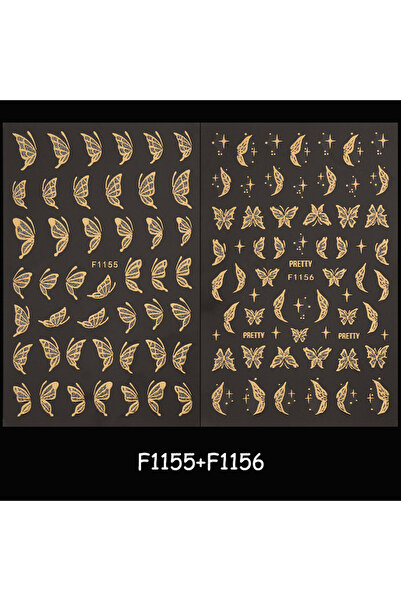 Choice F1155-1156 3D Shiny Brozing Golden French Lines Nail Stickers Silvery Glitter Butterflies Florals Ma