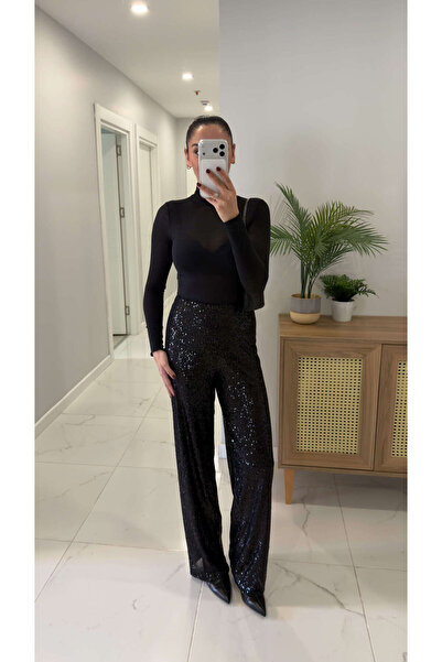 BİRCANÇİL Ponra Black Sequined Lined Trousers