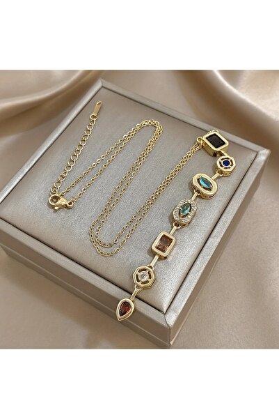 Choice قلادة YB6511-1 طويلة أنيقة بتصميم كلاسيكي للنساء مع سلسلة من الزركون ا...