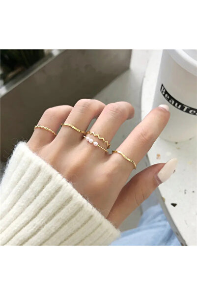 Choice طقم خواتم نسائية ذهبية اللون مكون من 5 قطع، بتصميم ياباني أو كوري بسيط...