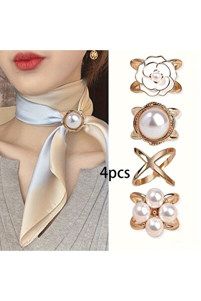 Choice مجموعة مشابك وشاح أنيقة من اللؤلؤ الصناعي الذهبي مكونة من 4 قطع - مشبك...