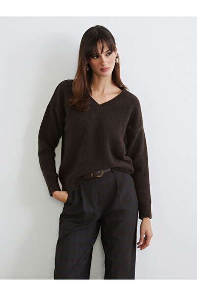 LC Waikiki Lcw Modest V-Neck Oversized Women's Knitwear Sweater