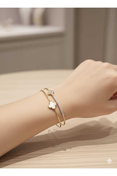 livaz accessories Çelik Kadın Yonca Taşlı Bileklik