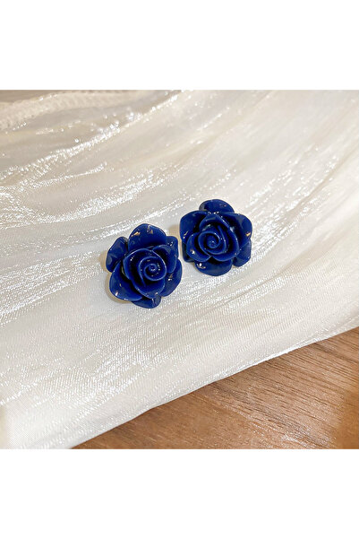 Choice Other blue Retro Deep Blue Resin Rose Temperament Stud Earrings Women ...