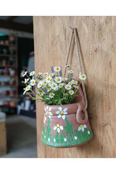 Atiz Çömlek evi Kazan görünümlü el yapımı duvar saksisi