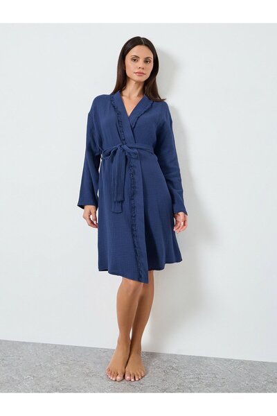 Styli COTTON GAUZE RUFFLE EDGE ROBE - KNEE