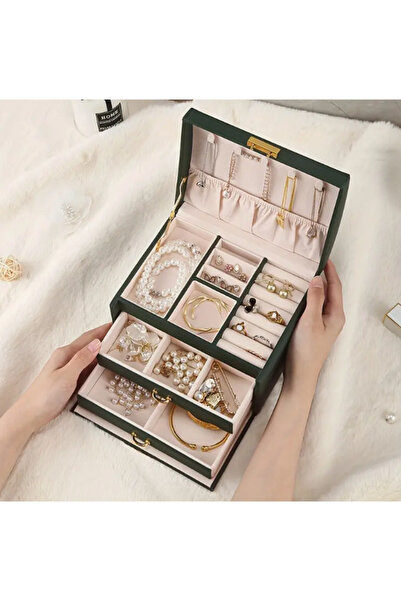 Choice صندوق مجوهرات أسود بثلاثة أدراج محمول باليد، صندوق تخزين للأقراط والخو...