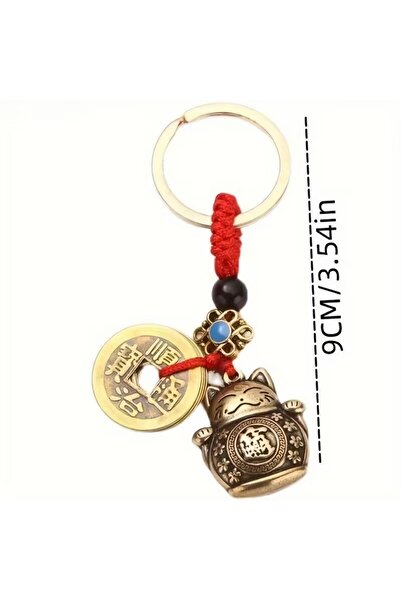 Choice 9cm Gold 1Pc Vintage Pure Handmade Lucky Cat Car Keychain Lucky Cat Fi...