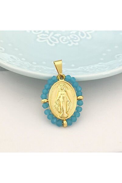 Choice Gold Sea Blue QMHJE Virgin Mary Pendant Charm Necklace Women Stainless...