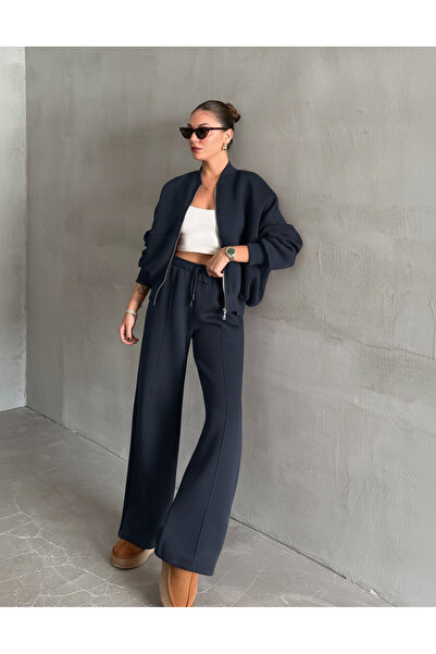 YAKAMEL KADIN 3 İPLİK PREMİUM BOMBER CEKET EŞOFMAN TAKIMI