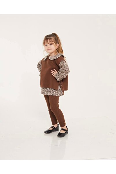 coollbebek Kız Çocuk Gömlekli Taytlı Triko Takım