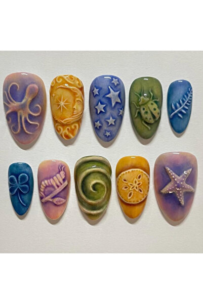 Choice أظافر صناعية سوداء متدرجة اللون Y9، 24 قطعة، بتصميمات كرتونية لطيفة عل...