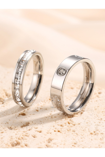 Choice طقم من قطعتين من خواتم الزركون الفضية الجديدة ذات اللون الفضي، بتصميم ...