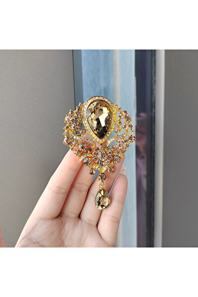 Choice ZT8280- بروش نسائي أنيق بلون أصفر، قطعة واحدة، مرصع بالكامل بالكريستال...