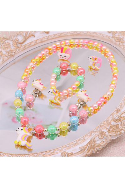Choice طقم مجوهرات يونيكورن للأطفال مكون من 6 قطع: قلادة مطاطية، سوار، أقراط ...