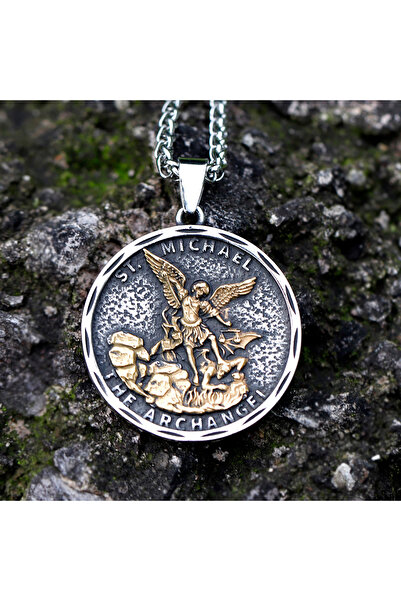 Choice قلادة جديدة للرجال من الفولاذ المقاوم للصدأ، بتصميم الملاك ميخائيل الحارس، مع سلسلة.