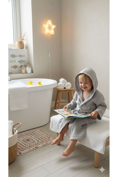Limon's Baby 100% Cotton 4 Layer Muslin Anthracite Gray Children's Bathrobe