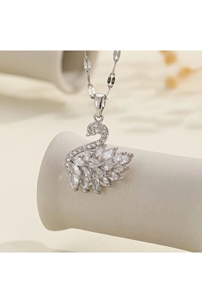 Choice قلادة على شكل بجعة مصنوعة من النحاس ومرصعة بالزركون، تصميم رقيق ورومان...