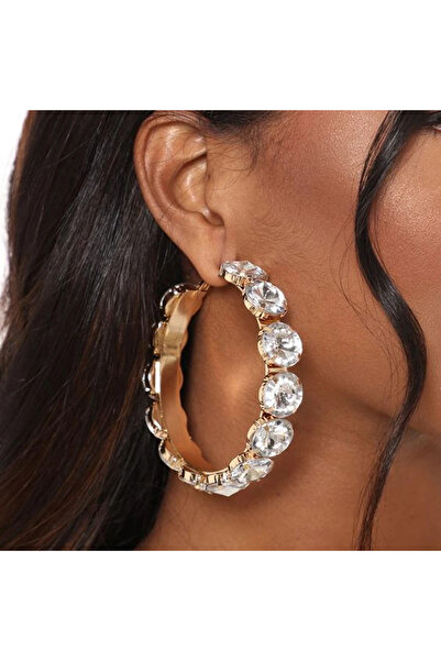 Choice أقراط حلقية كبيرة مرصعة بأحجار الراين مطلية بالفضة، مجوهرات زفاف أنيقة...