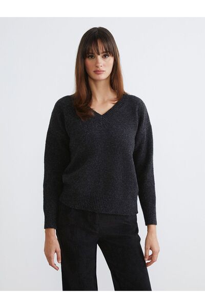 LC Waikiki Lcw Modest V-Neck Oversized Women's Knitwear Sweater\T