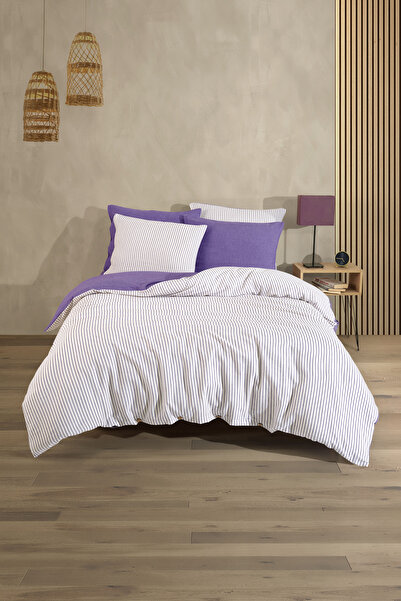 Cottonest Cotton Striped Double Duvet Cover Set – Buttoned Model