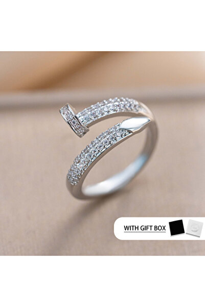 Choice steel color Luxury Nail Shape Ring, Electroplated with Diamond Inlay, Adjustable Openable Design for