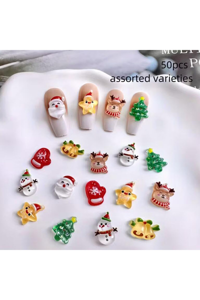 Choice 2 50Pcs 3D Snowman Elk Christmas Nail Charms Cartoon Xmas Bell Sock Resin Nail Art Decoration For D.