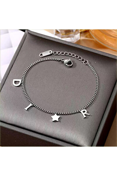 Choice سوار فضي اللون بتصميم كوري عصري جديد، مزين بنجمة وحرف، مصنوع من الفولا...