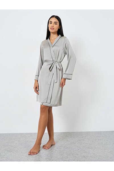 Styli Satin Contrast Piped Robe