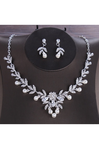 Choice 6822- طقم فضي مكون من 3 قطع للنساء، قلادة وأقراط مزينة بأحجار الراين و...