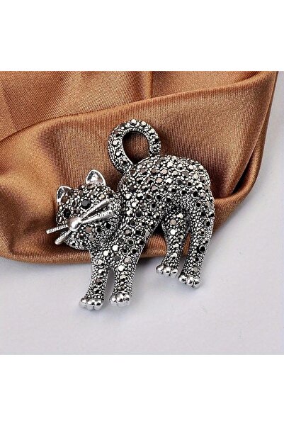 Choice بروش قطة فاخر مرصع بأحجار الراين بتصميم عتيق باللون الأسود، قطعة واحدة...