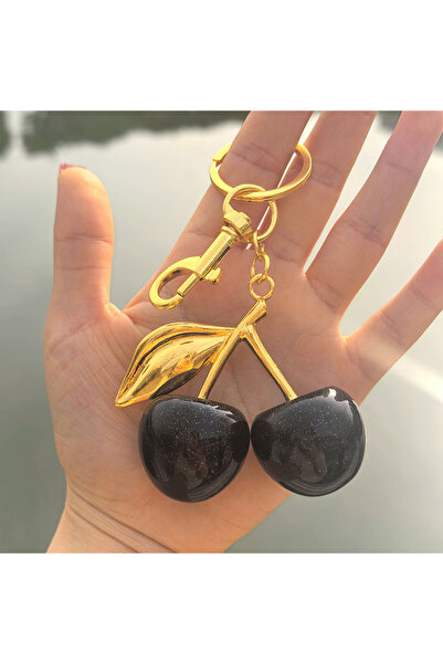 Choice gold-black Fashion Delicate Red Cherry Charm Keychain 3 Color Gold Sil...