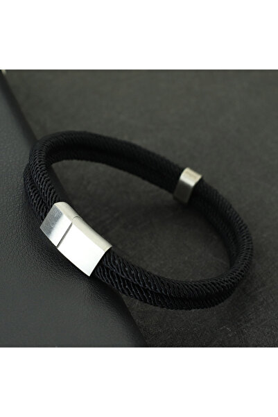 Choice 20.5cm8.1Inches black New Fashion Rope Bracelet Men Silver Color Stain...